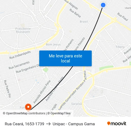 Rua Ceará, 1653-1739 to Unipac - Campus Gama map