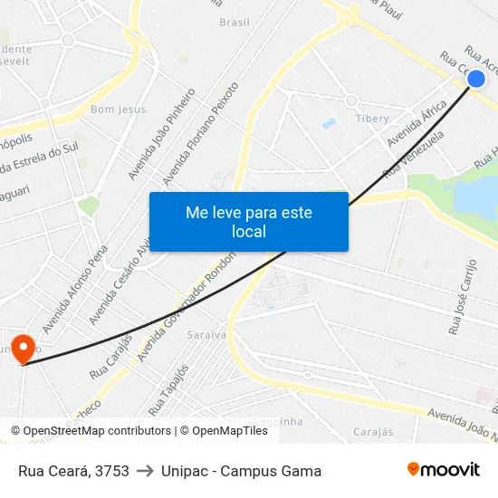 Rua Ceará, 3753 to Unipac - Campus Gama map