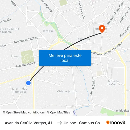 Avenida Getúlio Vargas, 4191 to Unipac - Campus Gama map
