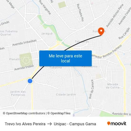 Trevo Ivo Alves Pereira to Unipac - Campus Gama map