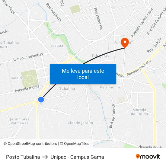 Posto Tubalina to Unipac - Campus Gama map