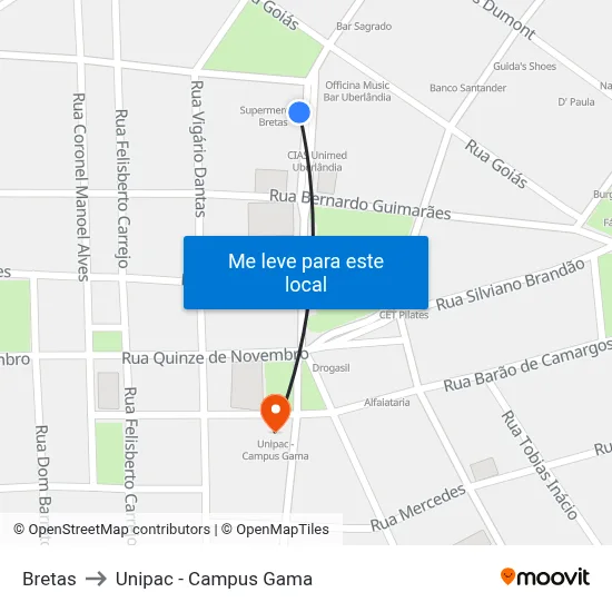 Bretas to Unipac - Campus Gama map