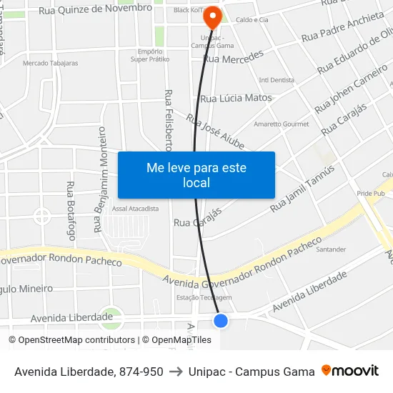 Avenida Liberdade, 874-950 to Unipac - Campus Gama map