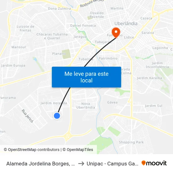 Alameda Jordelina Borges, 270 to Unipac - Campus Gama map