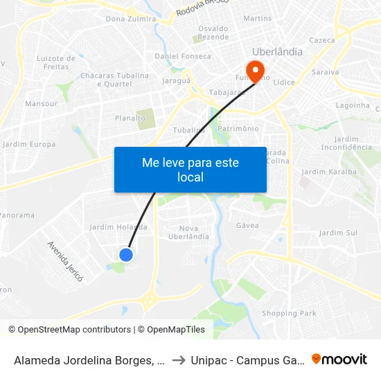 Alameda Jordelina Borges, 265 to Unipac - Campus Gama map