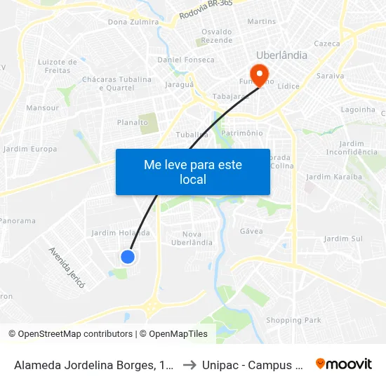 Alameda Jordelina Borges, 124-214 to Unipac - Campus Gama map