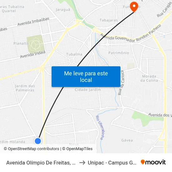 Avenida Olímpio De Freitas, 1118 to Unipac - Campus Gama map