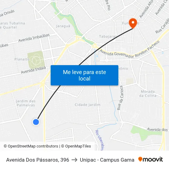 Avenida Dos Pássaros, 396 to Unipac - Campus Gama map