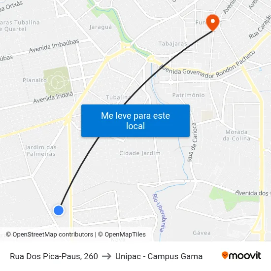 Rua Dos Pica-Paus, 260 to Unipac - Campus Gama map
