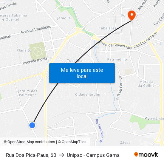 Rua Dos Pica-Paus, 60 to Unipac - Campus Gama map