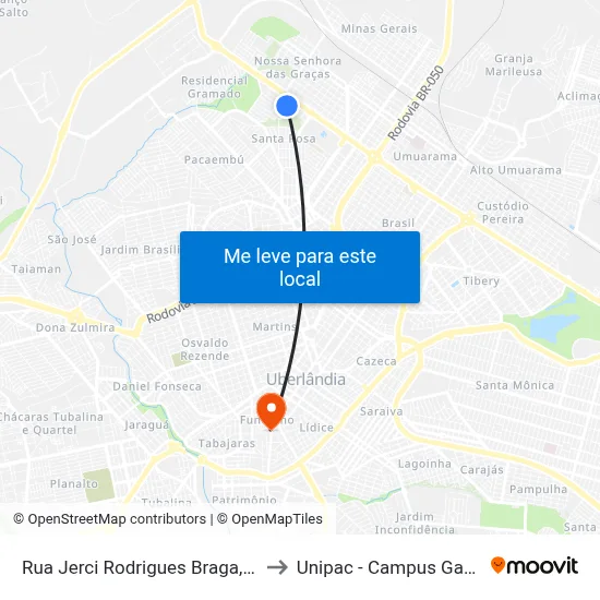 Rua Jerci Rodrigues Braga, 42 to Unipac - Campus Gama map