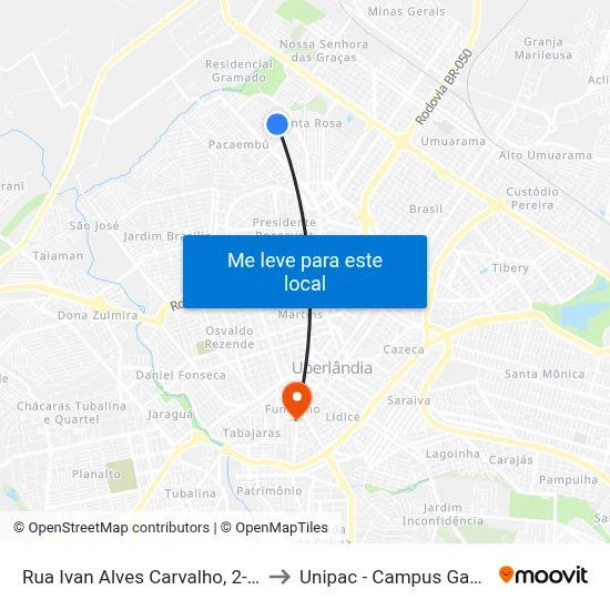 Rua Ivan Alves Carvalho, 2-44 to Unipac - Campus Gama map