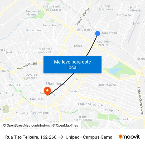 Rua Tito Teixeira, 162-260 to Unipac - Campus Gama map