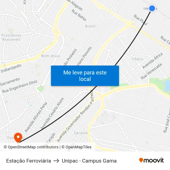 Estação Ferroviária to Unipac - Campus Gama map