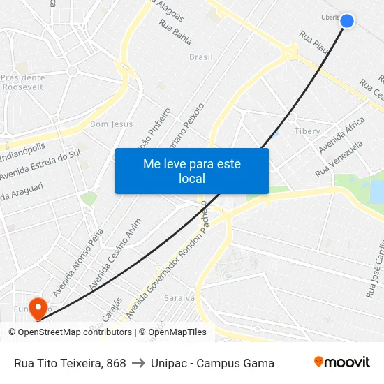 Rua Tito Teixeira, 868 to Unipac - Campus Gama map