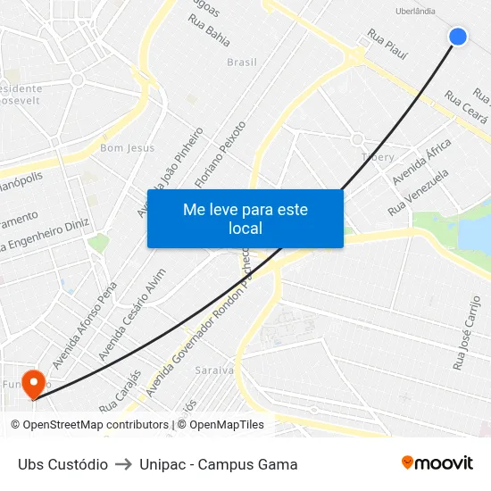 Ubs Custódio to Unipac - Campus Gama map