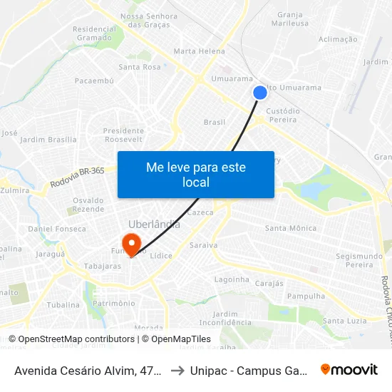 Avenida Cesário Alvim, 4720 to Unipac - Campus Gama map