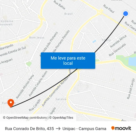 Rua Conrado De Brito, 435 to Unipac - Campus Gama map