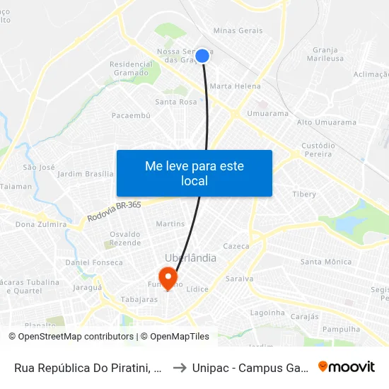 Rua República Do Piratini, 803 to Unipac - Campus Gama map