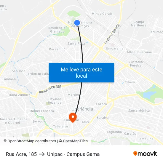 Rua Acre, 185 to Unipac - Campus Gama map