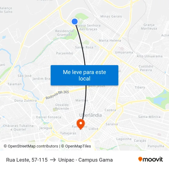 Rua Leste, 57-115 to Unipac - Campus Gama map