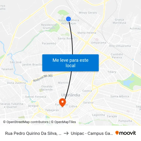 Rua Pedro Quirino Da Silva, 520 to Unipac - Campus Gama map