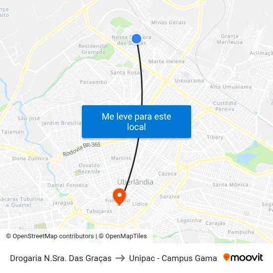 Drogaria N.Sra. Das Graças to Unipac - Campus Gama map