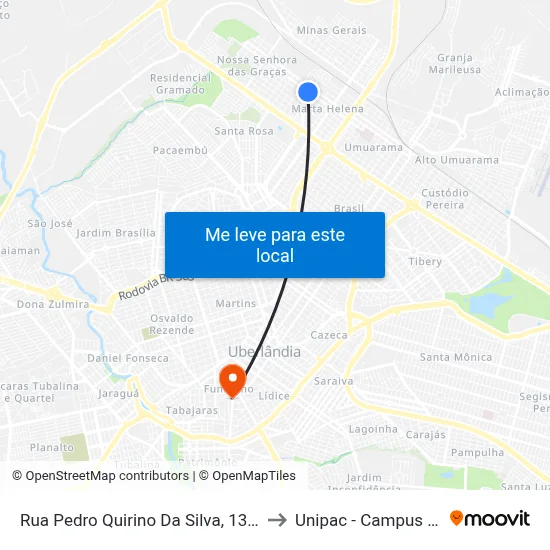 Rua Pedro Quirino Da Silva, 1313-1411 to Unipac - Campus Gama map