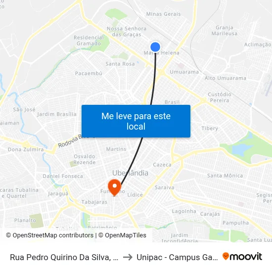 Rua Pedro Quirino Da Silva, 216 to Unipac - Campus Gama map