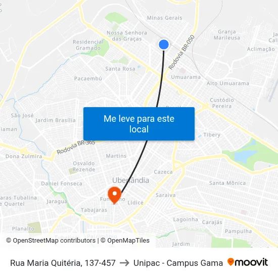 Rua Maria Quitéria, 137-457 to Unipac - Campus Gama map