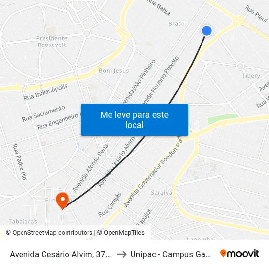 Avenida Cesário Alvim, 3772 to Unipac - Campus Gama map