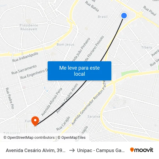 Avenida Cesário Alvim, 3970 to Unipac - Campus Gama map