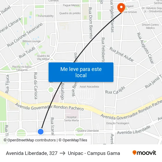 Avenida Liberdade, 327 to Unipac - Campus Gama map