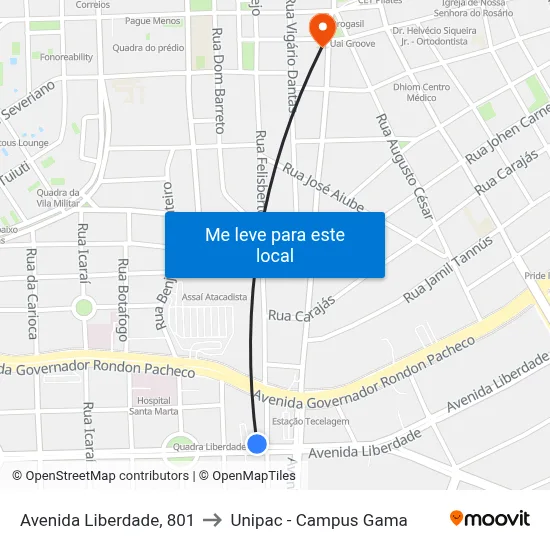 Avenida Liberdade, 801 to Unipac - Campus Gama map