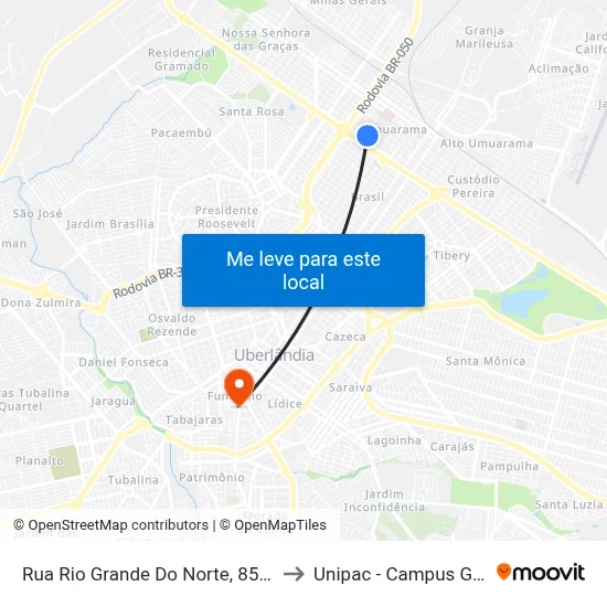 Rua Rio Grande Do Norte, 855-965 to Unipac - Campus Gama map