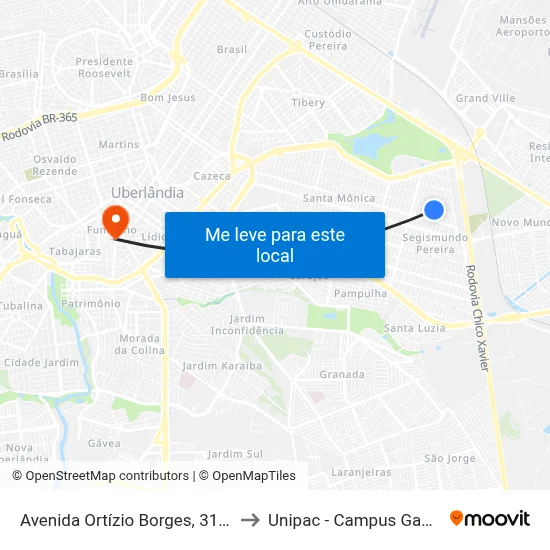 Avenida Ortízio Borges, 3164 to Unipac - Campus Gama map