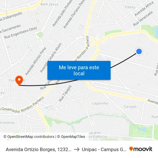 Avenida Ortízio Borges, 1232-1256 to Unipac - Campus Gama map