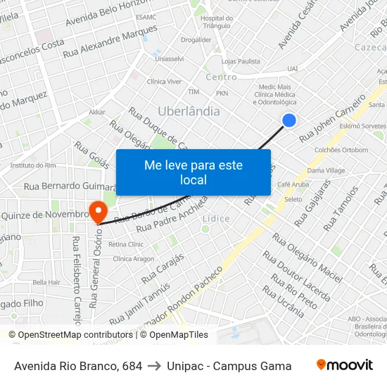 Avenida Rio Branco, 684 to Unipac - Campus Gama map
