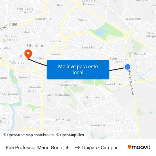 Rua Professor Mario Godói, 462-552 to Unipac - Campus Gama map