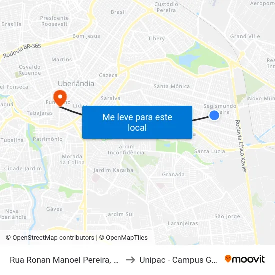 Rua Ronan Manoel Pereira, 1604 to Unipac - Campus Gama map