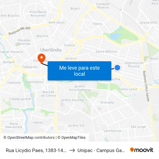 Rua Licydio Paes, 1383-1419 to Unipac - Campus Gama map
