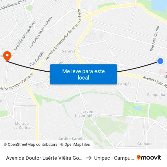 Avenida Doutor Laérte Viêira Gonçalves, 1610 to Unipac - Campus Gama map