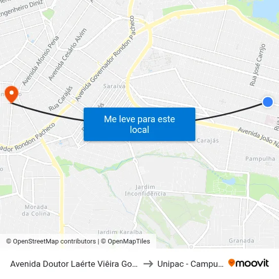 Avenida Doutor Laérte Viêira Gonçalves, 1597 to Unipac - Campus Gama map