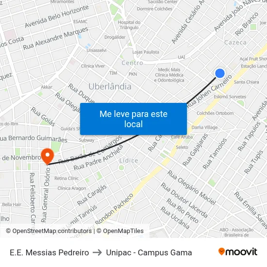 E.E. Messias Pedreiro to Unipac - Campus Gama map