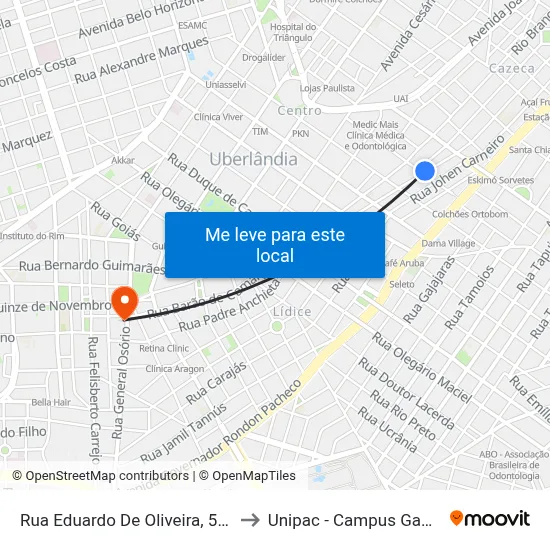 Rua Eduardo De Oliveira, 577 to Unipac - Campus Gama map
