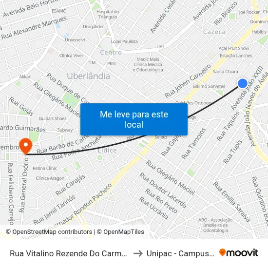 Rua Vitalino Rezende Do Carmo, 233-311 to Unipac - Campus Gama map