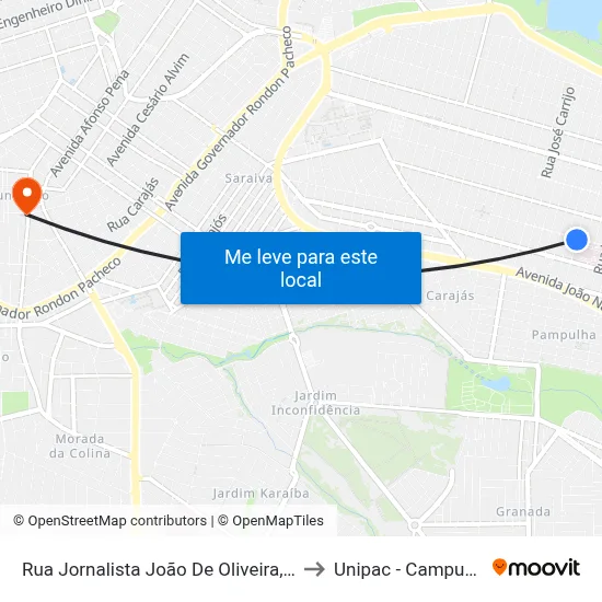 Rua Jornalista João De Oliveira, 1228-1418 to Unipac - Campus Gama map