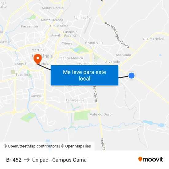 Br-452 to Unipac - Campus Gama map