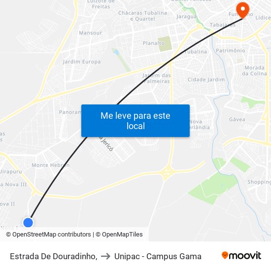 Estrada De Douradinho, to Unipac - Campus Gama map