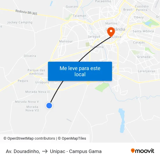 Av. Douradinho, to Unipac - Campus Gama map